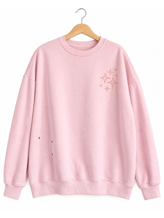Sunkissed Coconut Tops - Sunkissed Coconut Pink Embroidered Sun Sweatshirt XL Boho Oversized